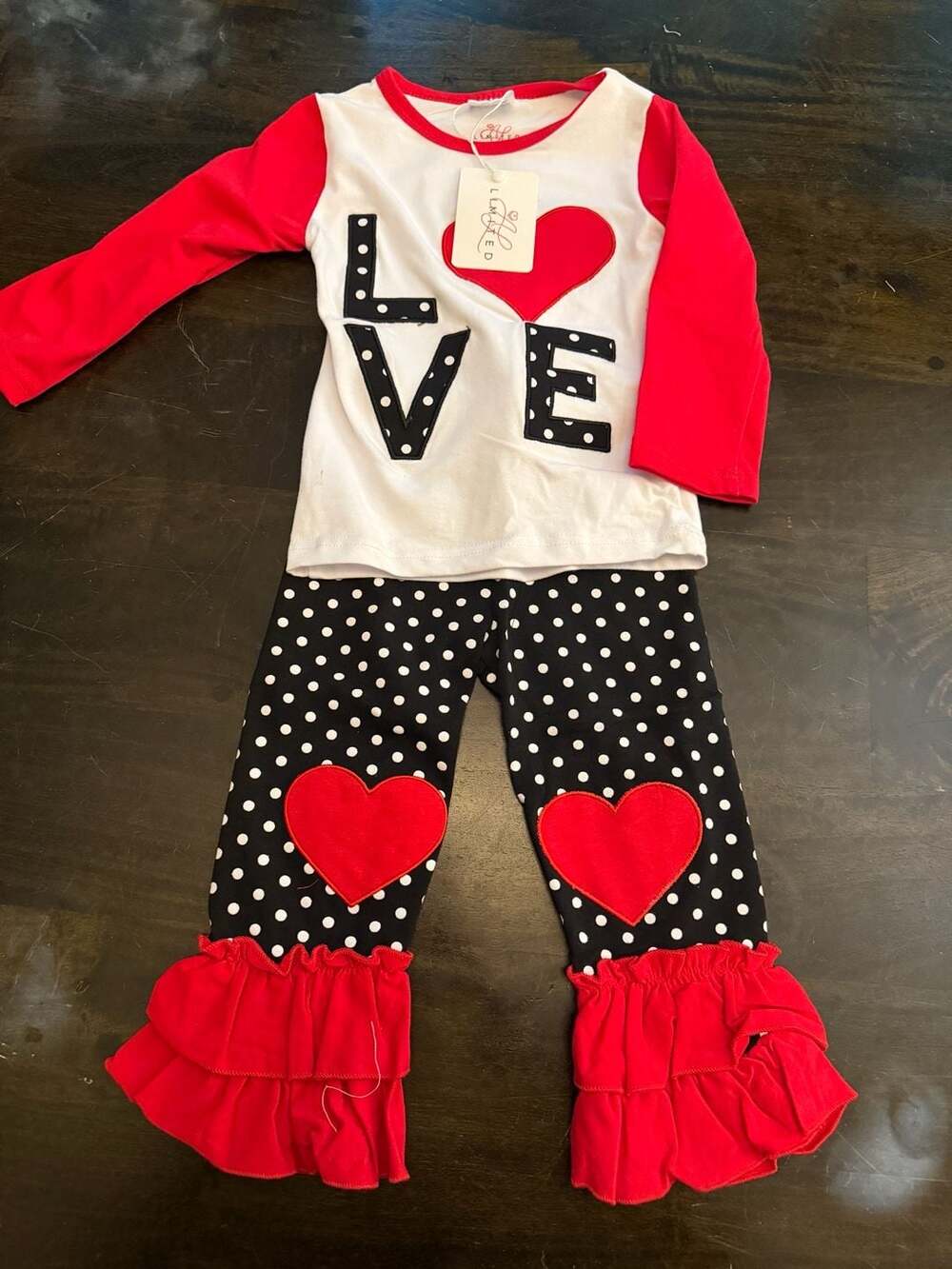 AL Limited Valentine's Day LOVE Raglan Top and Polka Dot Ruffle  Legging2T